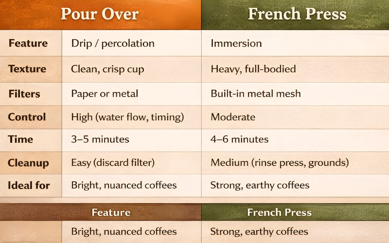 Pour Over vs French Press: A Quick Comparison